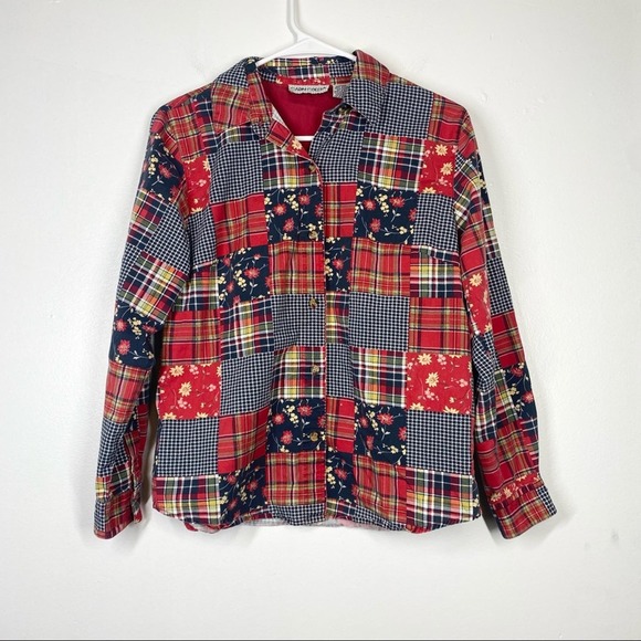 VINTAGE Patchwork Quilt Cottagecore Blouse Button Up Top Small - Picture 1 of 4